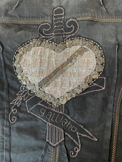 John Galliano Distressed Jean Jacket with Beading and Embroidery