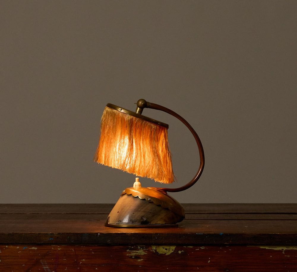 1920s Art Nouveau Copper & Brass Table Lamp with Fringe
