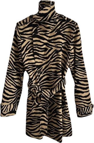 Lauren Ralph Lauren Tiger Animal Print Belted Trench Coat Mid-Length Women Sz L
