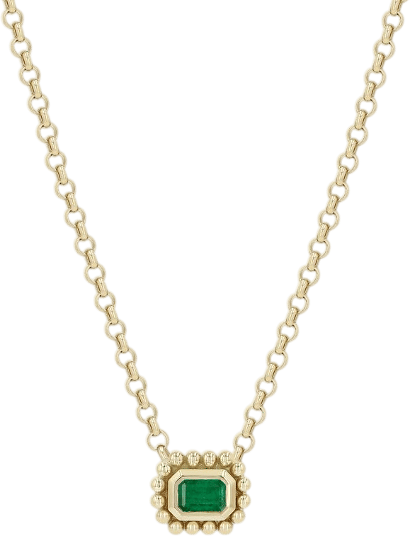 14k Beaded Apron Emerald Necklace