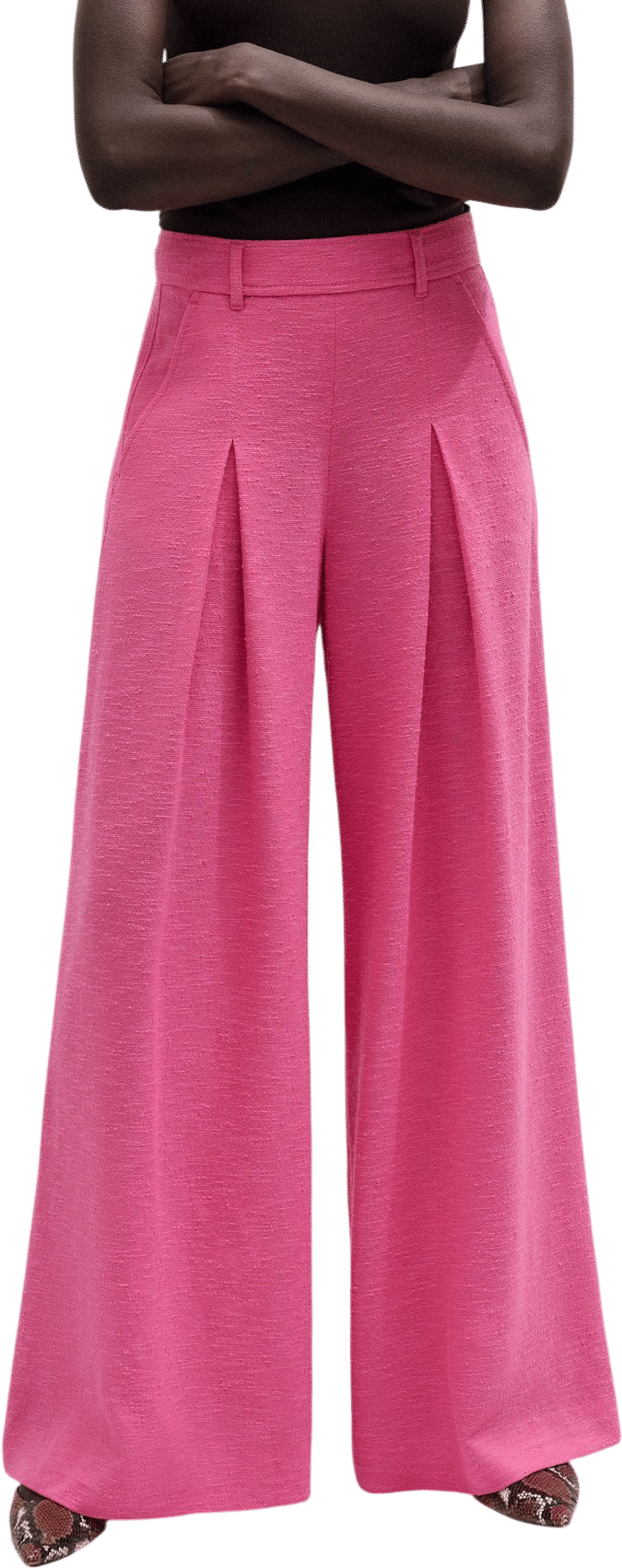 ME+EM Women's Pink Textured Wide-Leg Trouser