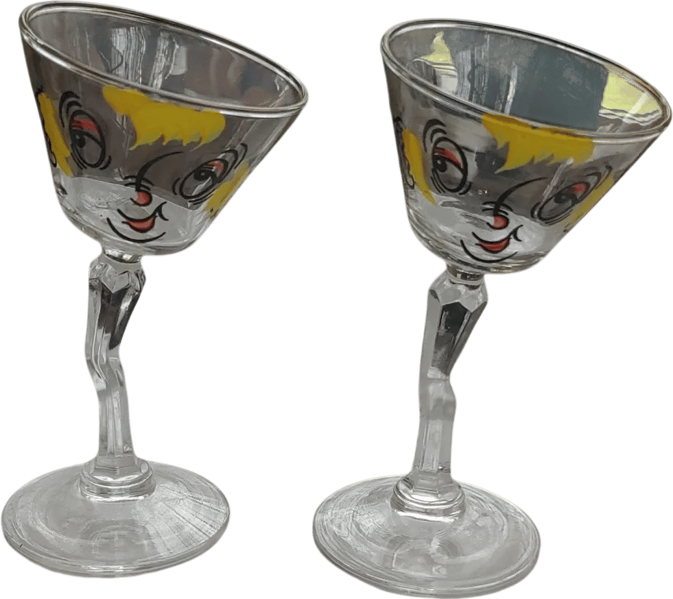 Vintage 50s Set of 2 Gay Fad Beau Brummel Martini Glassware