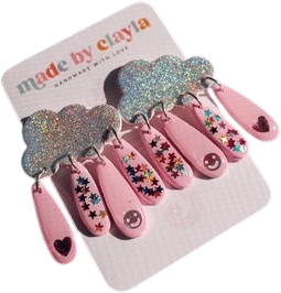 Polymer Clay Pink Cloud Sparkle Earrings