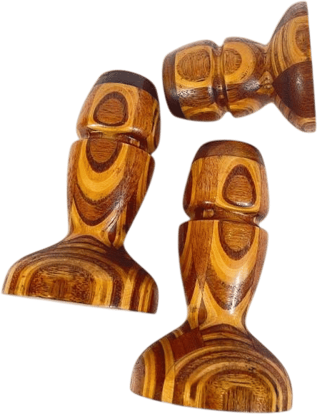 Vintage MCM Wood Marbled Inlay Candlestick Holders