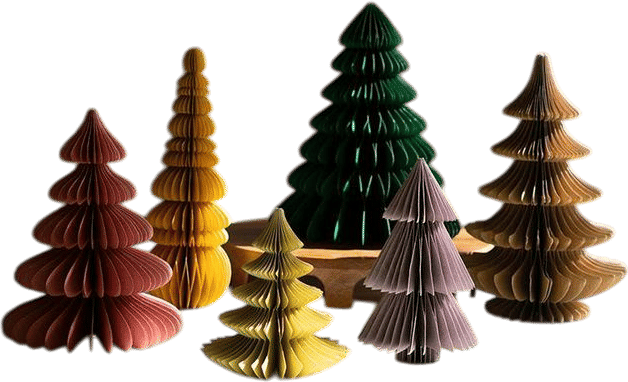 Set of Six Paper Jewel Tone Accordion Christmas Trees