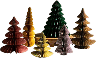 Set of Six Paper Jewel Tone Accordion Christmas Trees