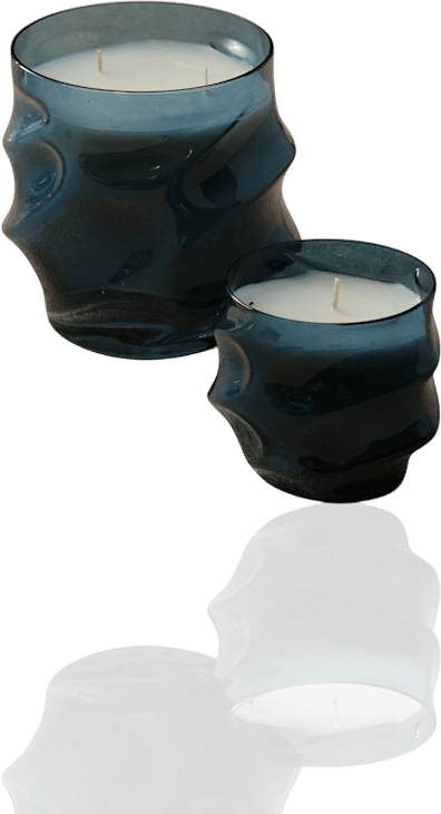 Deep Blue Glass Candle Holders, Set Of Two – Hand-Blown Wave Design