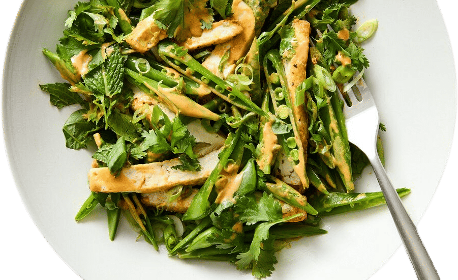 Snap Pea, Tofu and Herb Salad With Spicy Peanut Sauce Recipe