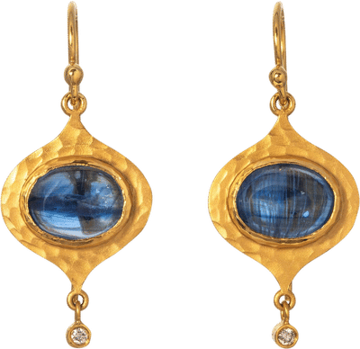 Oval Cabochon Kyanite & Diamond Drop Earrings