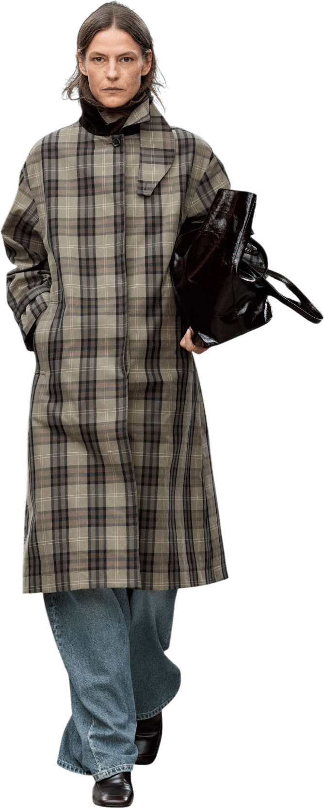 Cotton Blend Checked Trench Coat