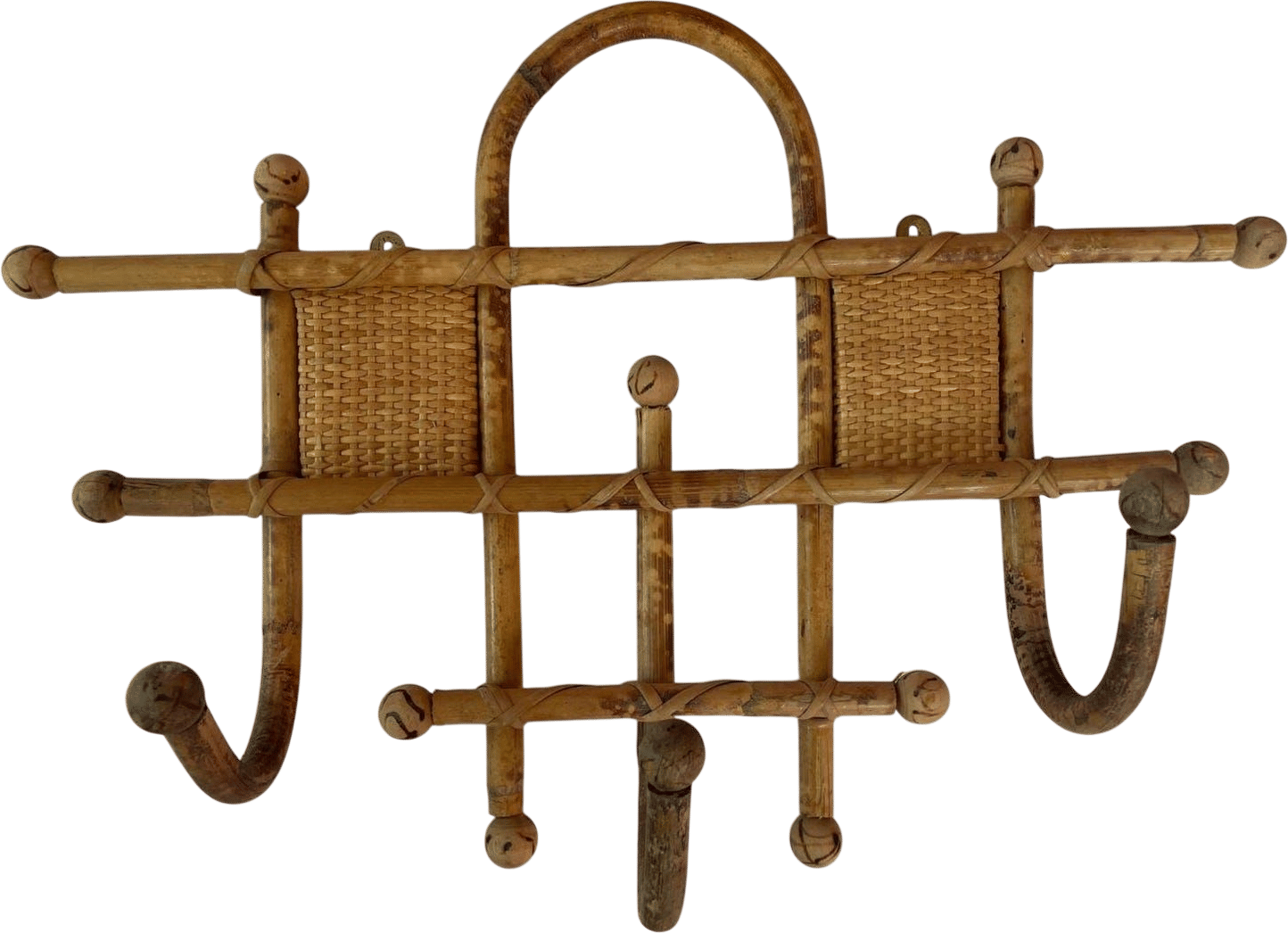 Vintage Bentwood Bamboo Rattan Wall Mounted Coat Rack