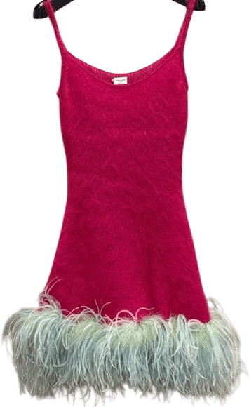 Saint Laurent Mohair Mini Dress with Ostrich Feather Hem