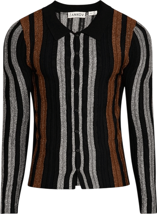 ZANKOV Men's Metallic Stripe Button-Down Sweater