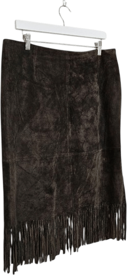 Margaret Godfrey Suede Fringe Skirt Brown