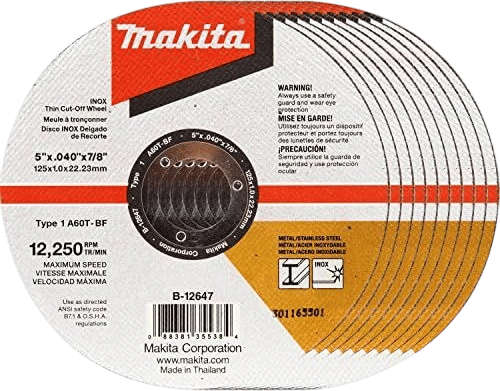 Makita B-12647-10 5" x .040" x 7/8" INOX Thin Cut-Off Wheel, 10/Pk