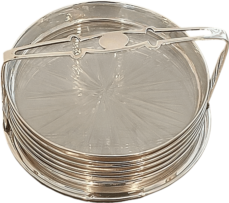 Vintage Sterling Silver & Crystal Coaster Set with Holder