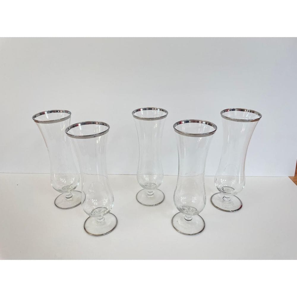 Vintage Hurricane Champagne Cocktail Glasses with Silver Rims