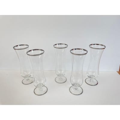 Vintage Hurricane Champagne Cocktail Glasses with Silver Rims