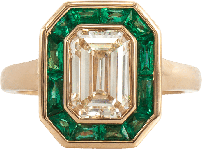 2.11 ct Calibre-cut Emerald Halo Maria Ring
