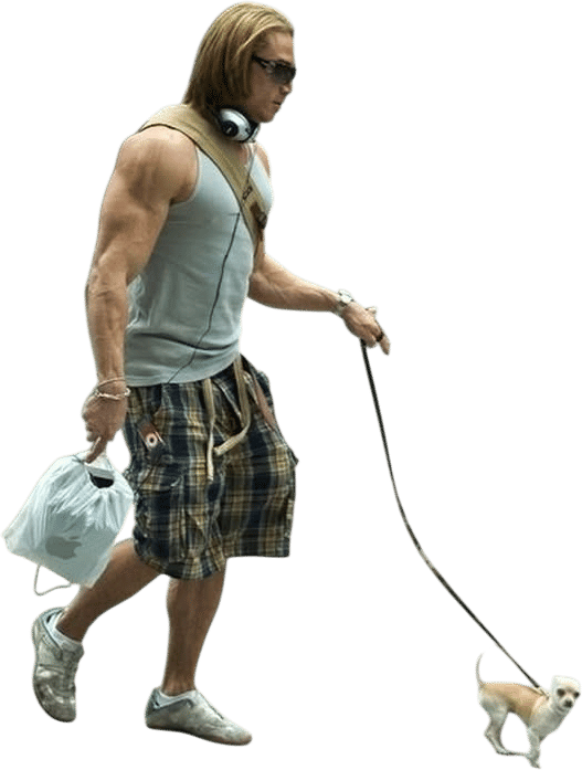 buff guys with small dogs