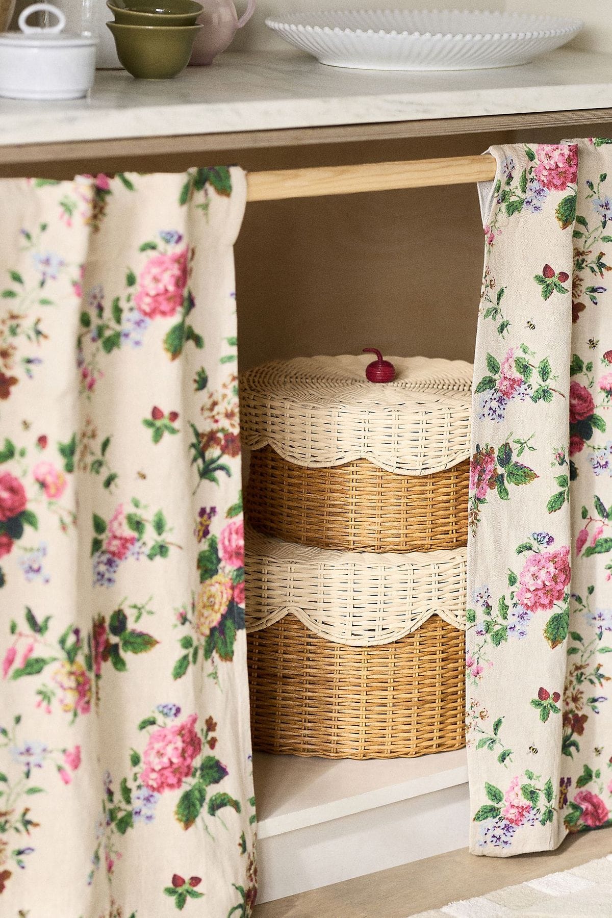 Anthropologie Antoinette Rattan Two-Tier Cake Basket, Set of 2