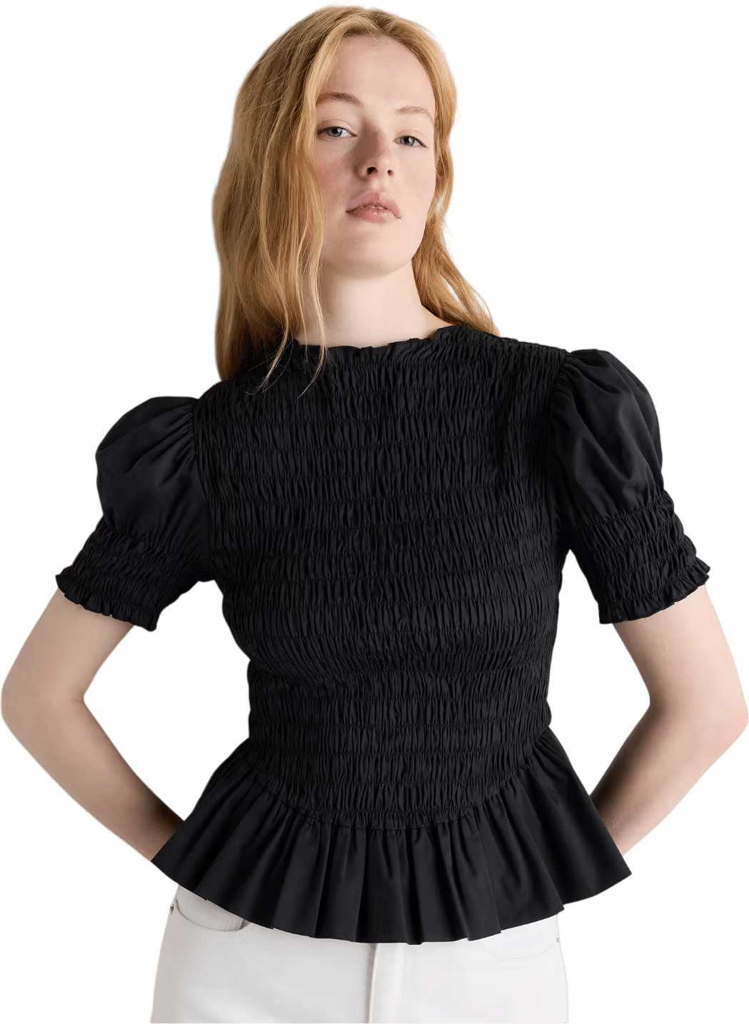 Cotton Viscose Voile Smocked Peplum Top
