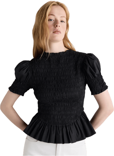 Cotton Viscose Voile Smocked Peplum Top