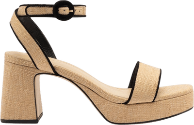 Dolly Low Sandal in Beige Raffia and Black Trimming