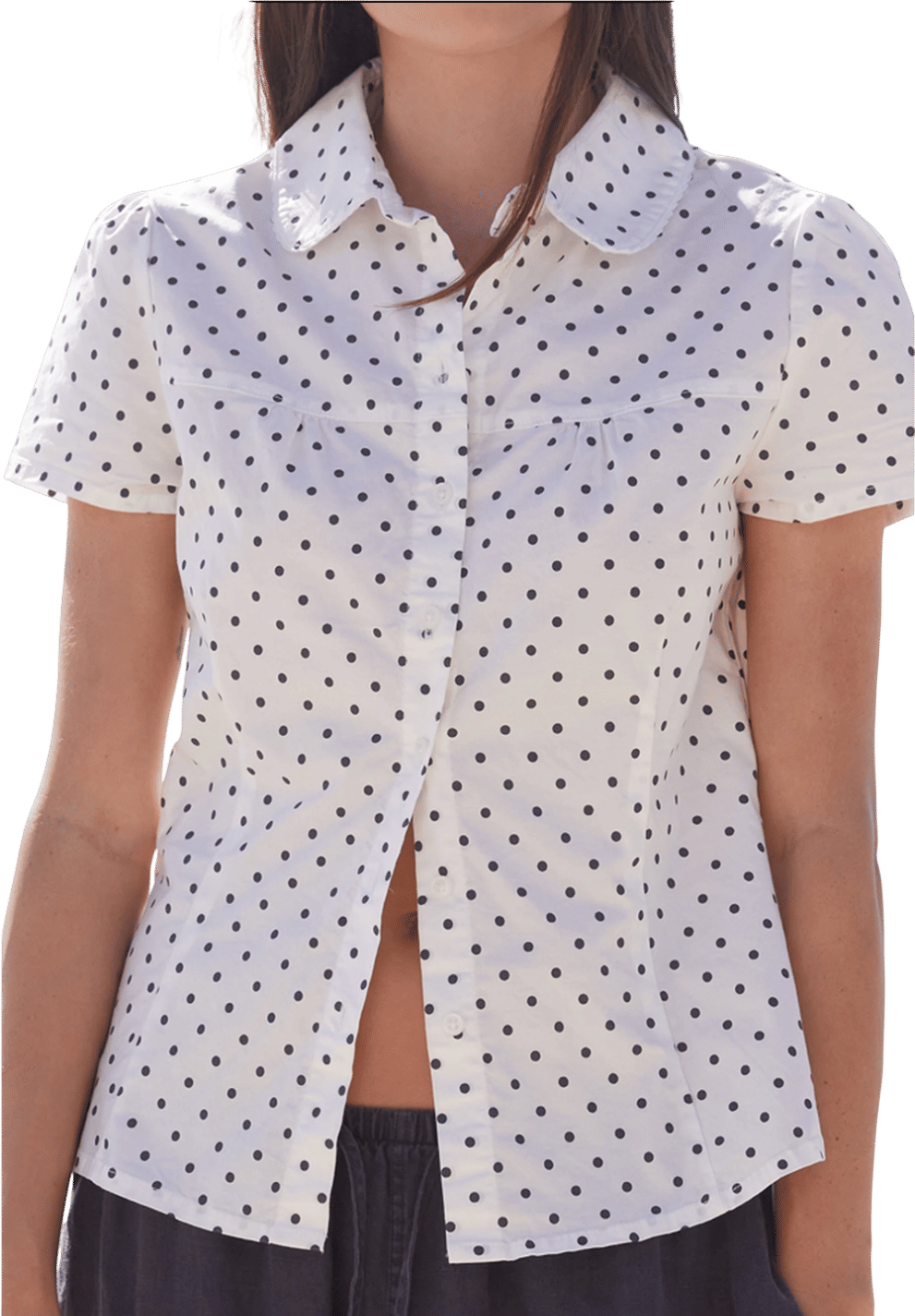 John Galt White Teagan Polka Dot Collared Short Sleeve Top