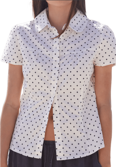 White Teagan Polka Dot Collared Short Sleeve Top