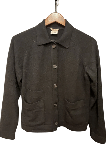 Vintage Hermes 100% Cashmere Lightweight Button Cardigan Sweater / Jacket Black