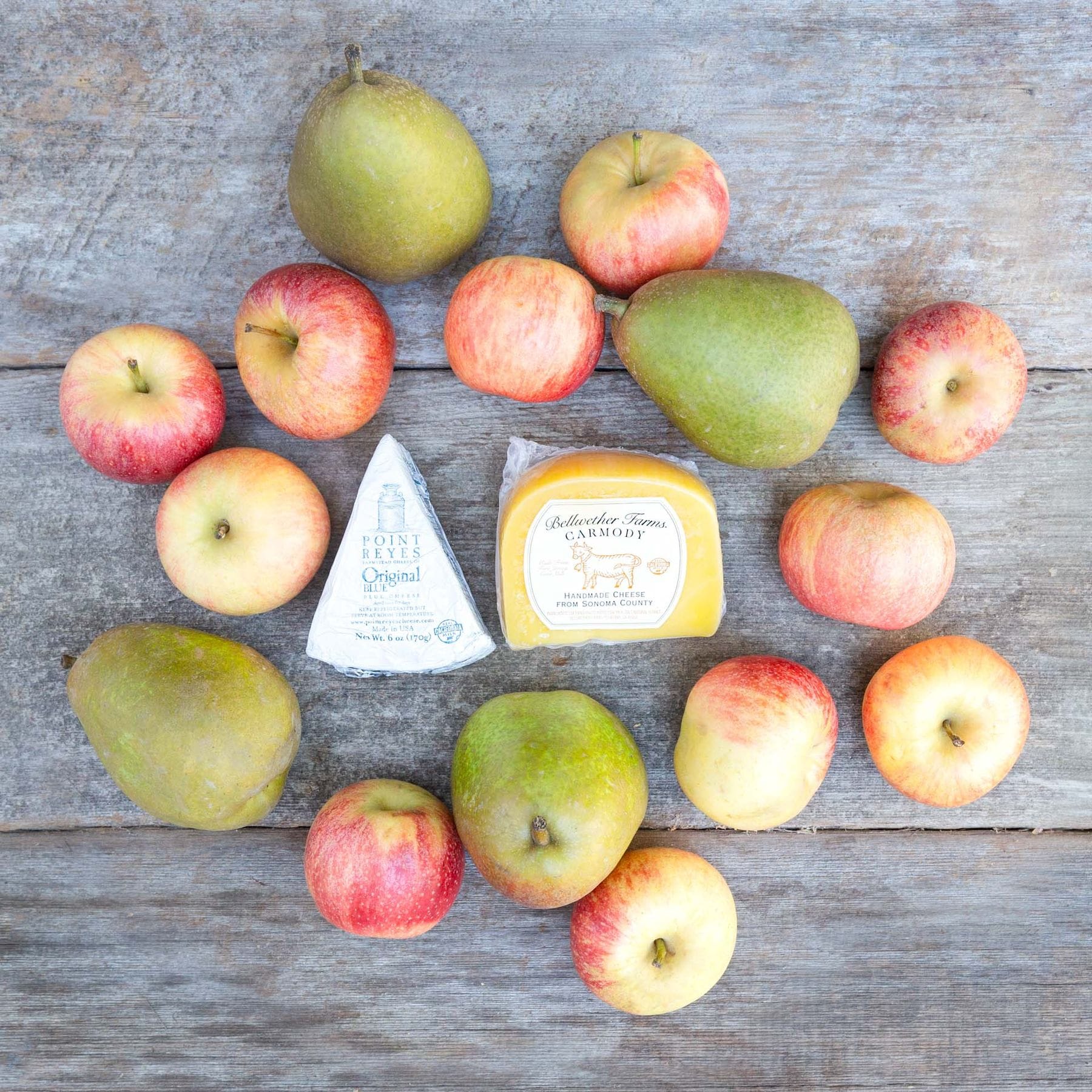 California apples, pears, and cheese box