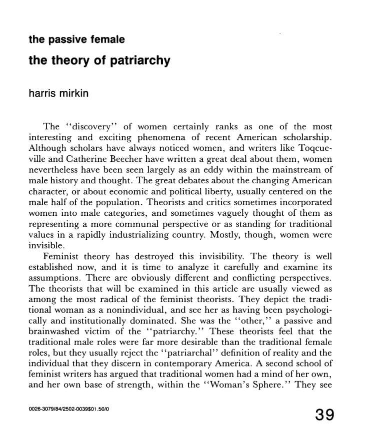 The Passive Female: The Theory of Patriarchy