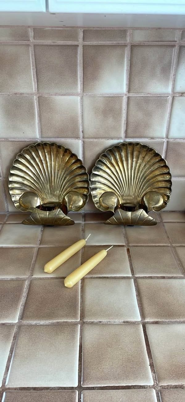 Vintage Brass Clam Shell Wall Candle Holder