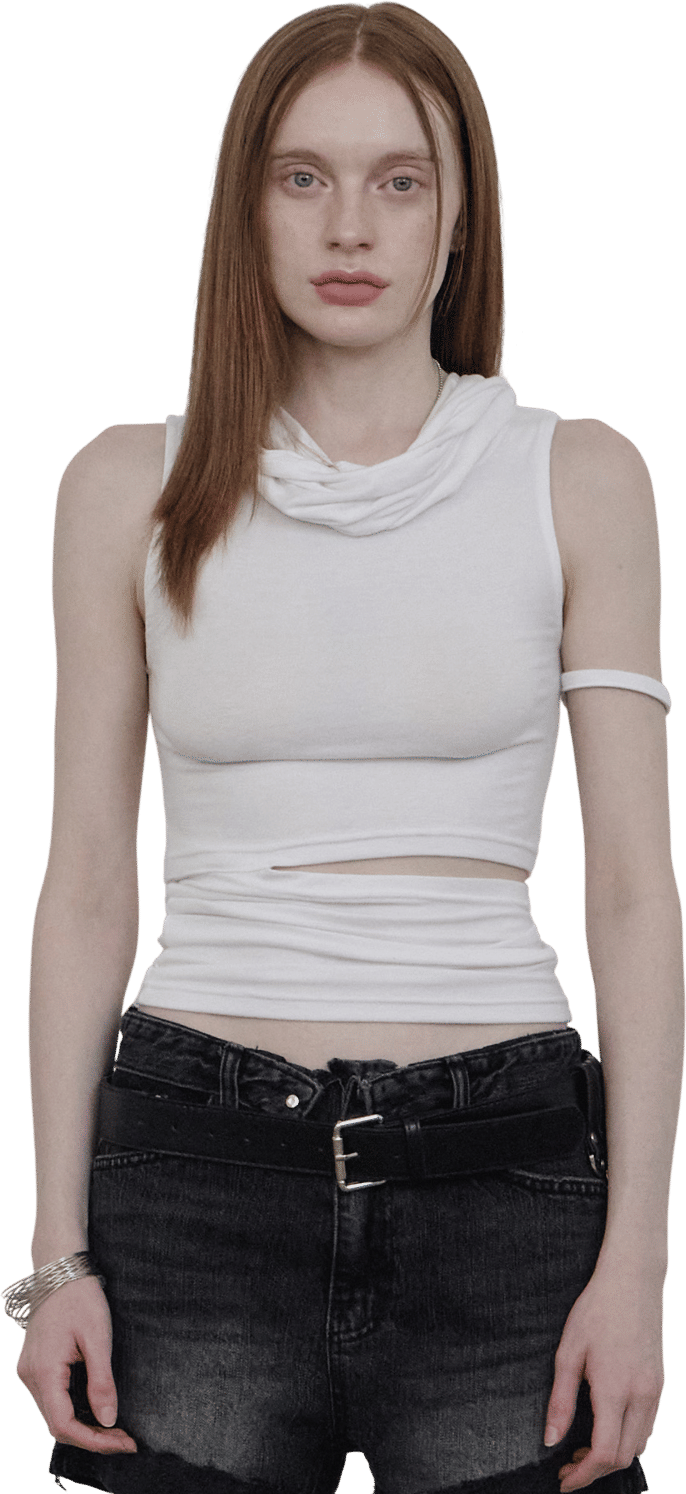 ANIV Cut-Out Hoodie Sleeveless Top White