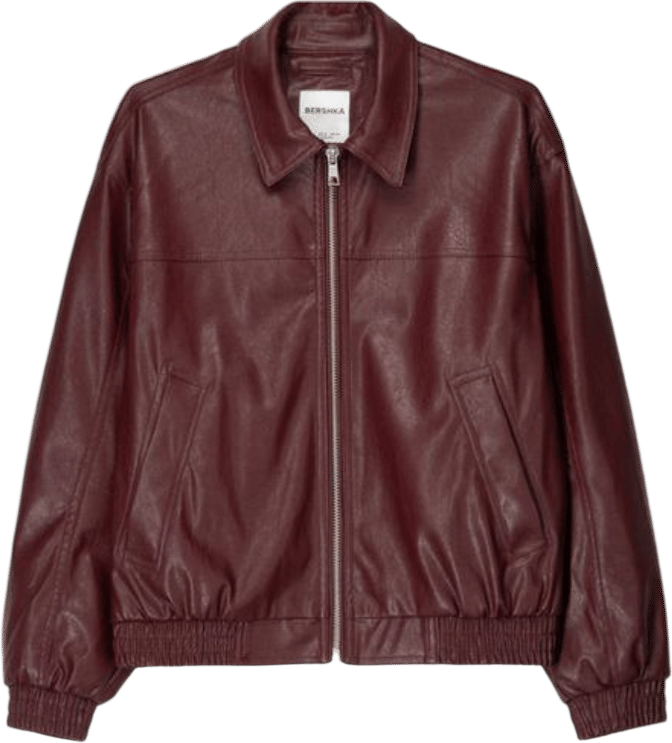 A wine red leather jacket from Stradivarius
