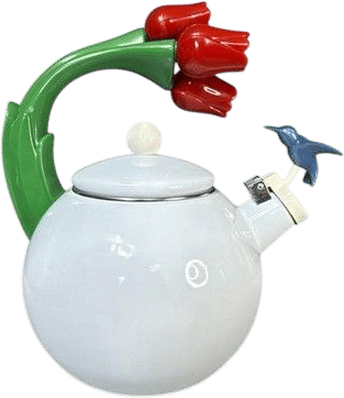 Ancona Enamel Whistling Tea Pot Kettle Hummingbird Red Tulips Teapot VTG | eBay