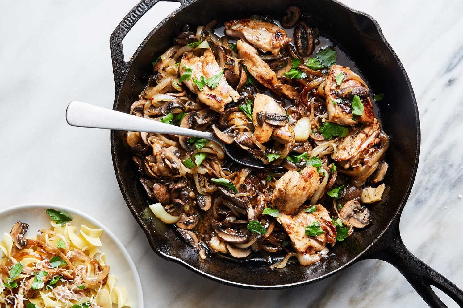 Skillet Chicken With Caramelized Onions and Mushrooms Recipe