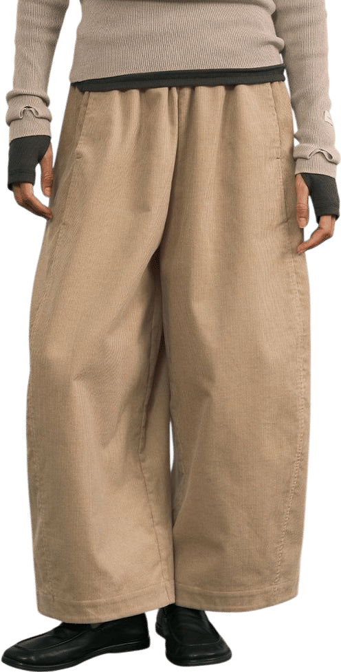 Corduroy Wide-Leg Lantern Ankle Pants