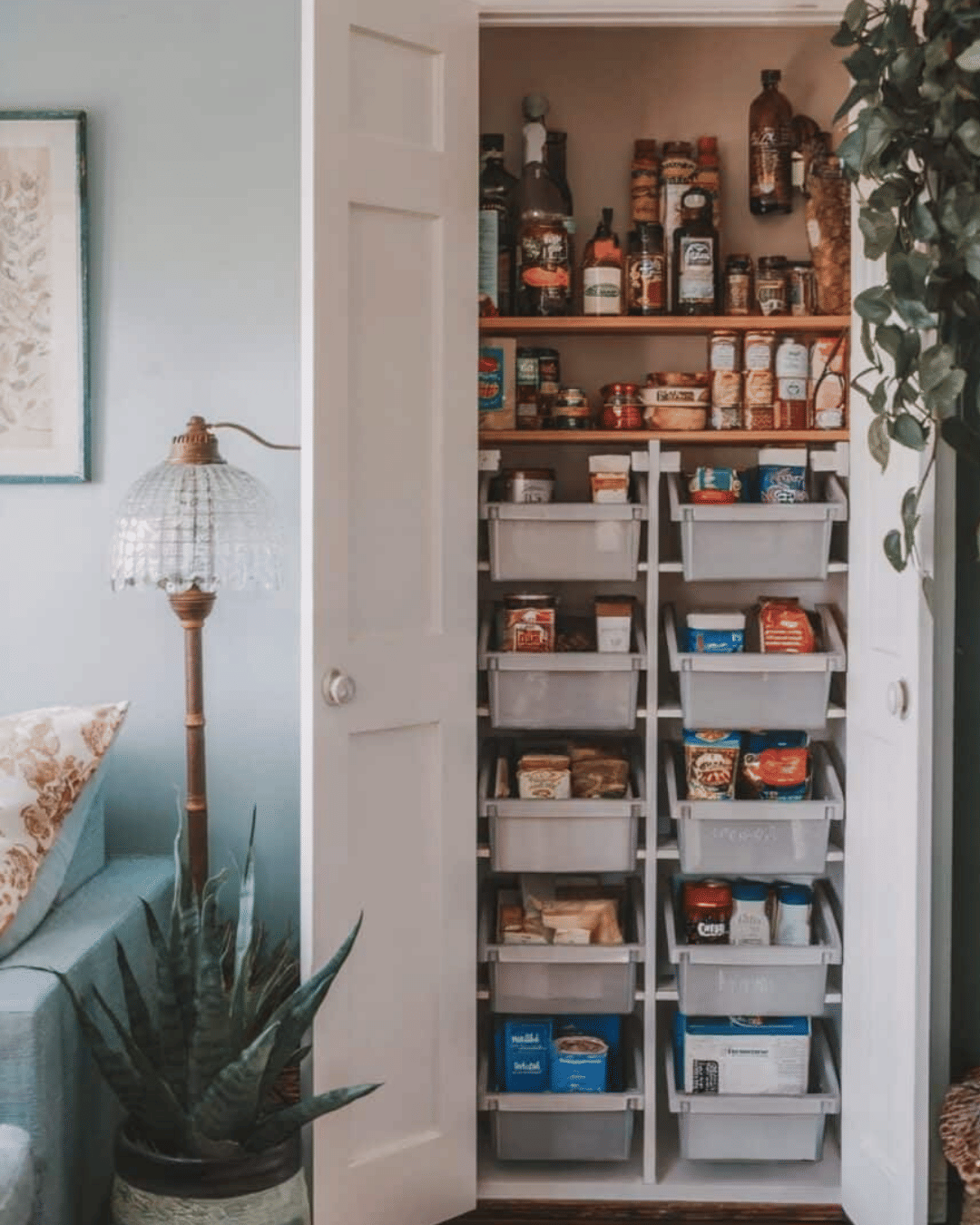 Turn a closet into a mini pantry.