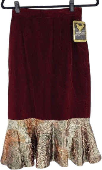 Vintage Burgundy Mermaid Midi Skirt
