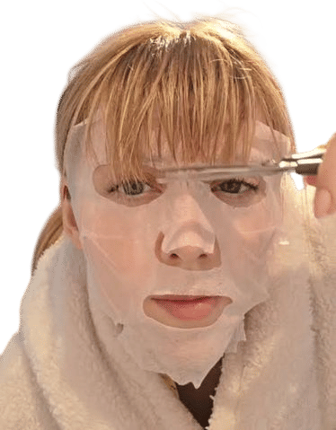 Trimming Bangs While Wearing a Sheet Mask