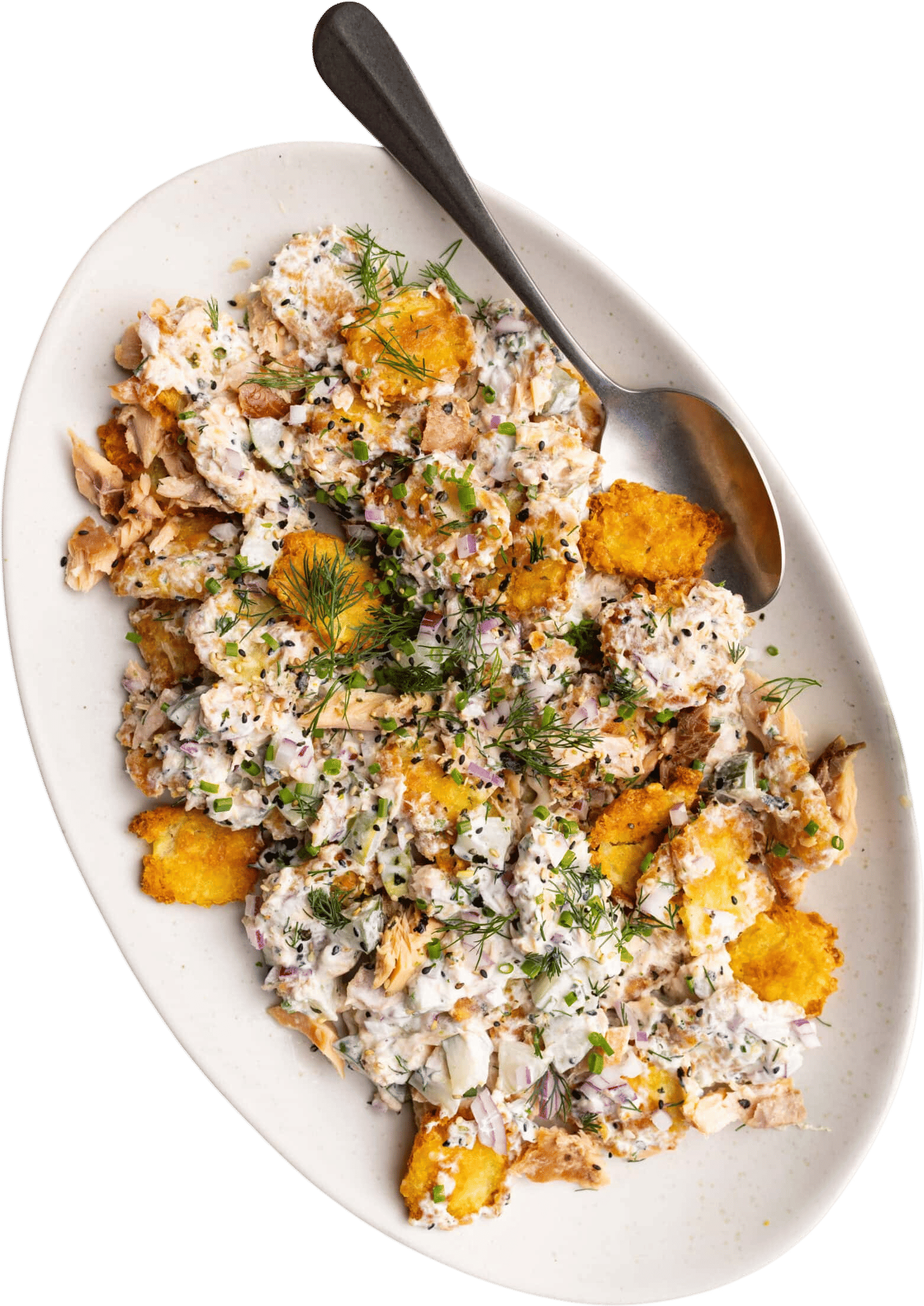Crispy Potato Salad + Smoked Salmon & Fried Capers