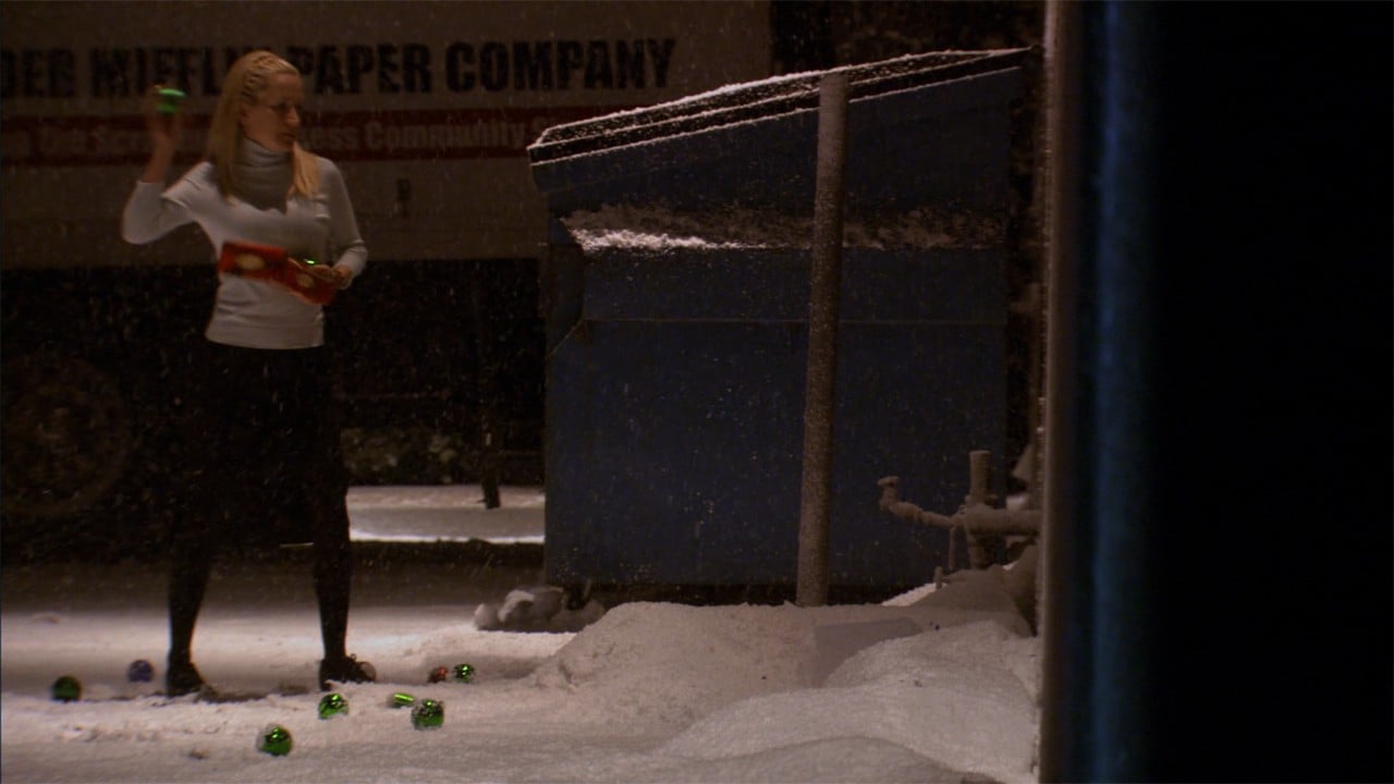 Angela stomping on ornaments in The Office