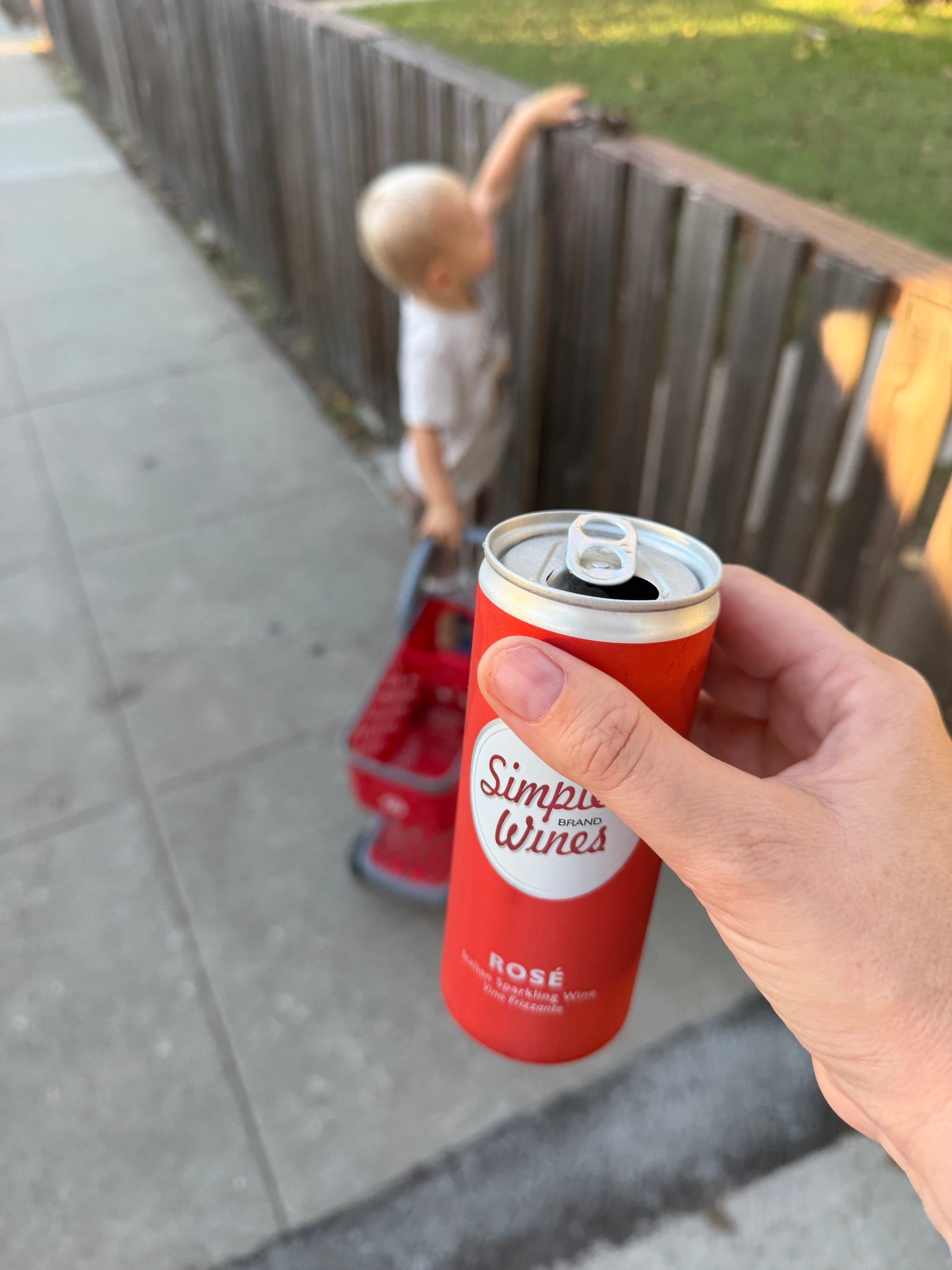 Following Your Toddler Around the Neighborhood With Canned Wine