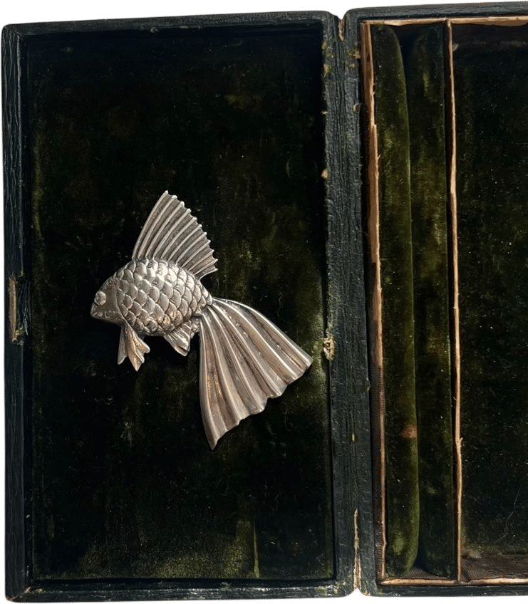 Vintage Sterling Silver Etched Fish Brooch