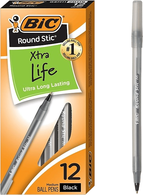 bic round stic medium xtra life (black, 12)