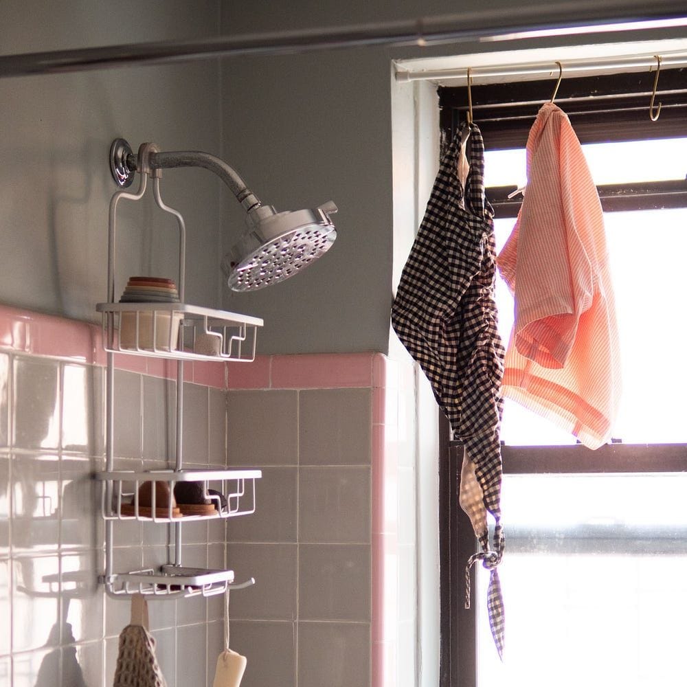 hang your bathing suits over the tub with a tension rod.