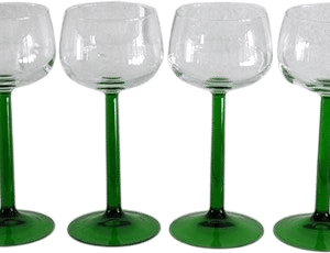 Vintage Luminarc Green Stem Rhine Wine Glasses (Set of 4)