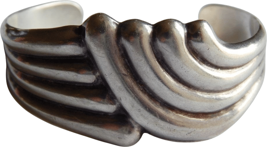 LOS BALLESTEROS Sterling Silver Signed Taxco Mexican heavy cuff bracelet